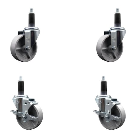 Service Caster 4'' Semi Steel Wheel Swivel 1-1/8'' Expanding Stem Caster Set 2 Brakes, 4PK SCC-EX20S415-SSR-2-TLB-2-118